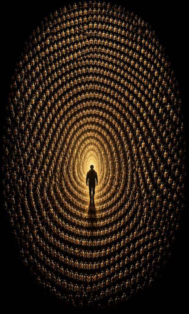 Empreinte digitale dorée WHOAMI, symbole de l'identité humaine